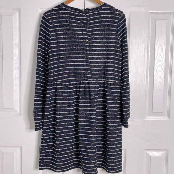 ANN TAYLOR LOFT Navy Blue & White Striped Long Sleeve Drop Waist Dress | Small - Picture 5 of 12
